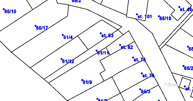 Parcela st. 61/11 v KÚ Vinary u Přerova, Katastrální mapa