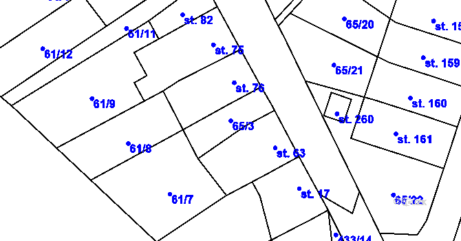 Parcela st. 65/3 v KÚ Vinary u Přerova, Katastrální mapa