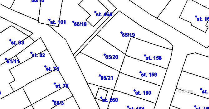 Parcela st. 65/20 v KÚ Vinary u Přerova, Katastrální mapa