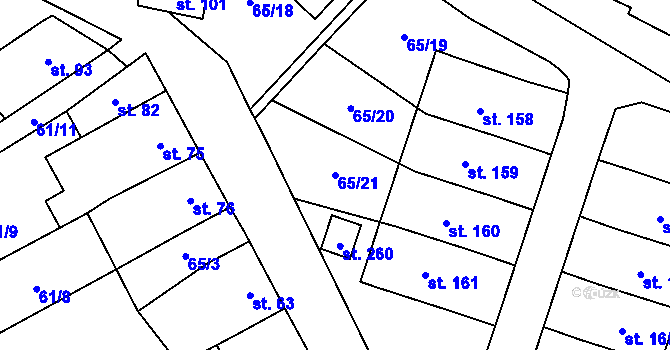 Parcela st. 65/21 v KÚ Vinary u Přerova, Katastrální mapa