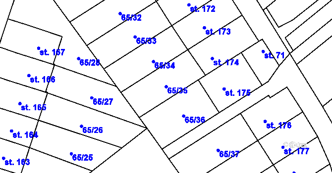 Parcela st. 65/35 v KÚ Vinary u Přerova, Katastrální mapa