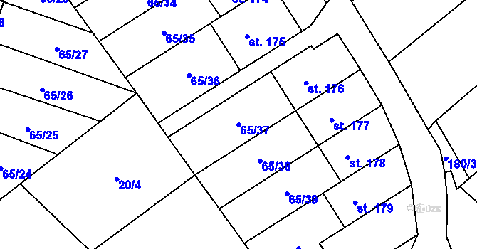 Parcela st. 65/37 v KÚ Vinary u Přerova, Katastrální mapa