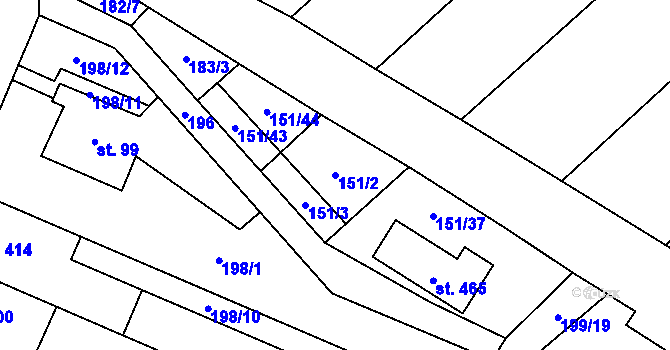Parcela st. 151/2 v KÚ Vinary u Přerova, Katastrální mapa