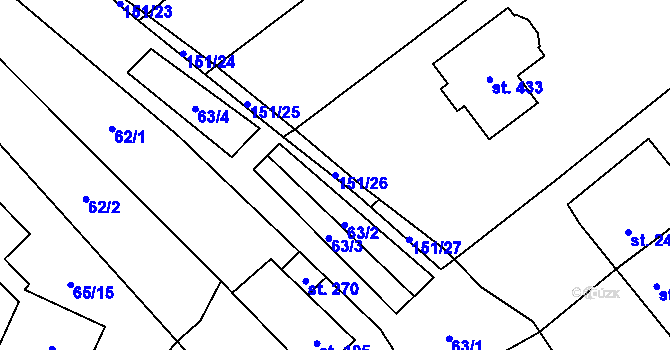 Parcela st. 151/26 v KÚ Vinary u Přerova, Katastrální mapa