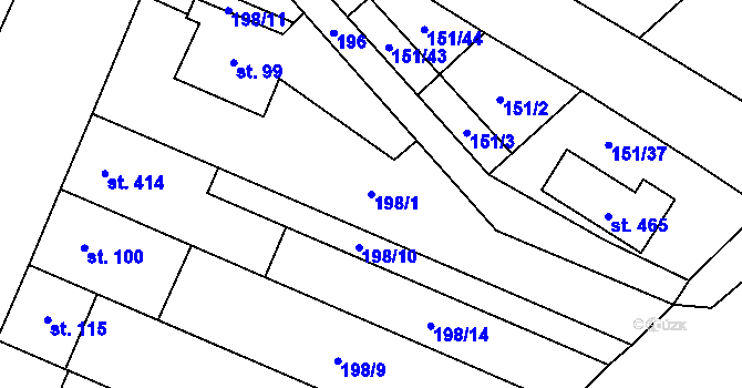 Parcela st. 198/1 v KÚ Vinary u Přerova, Katastrální mapa