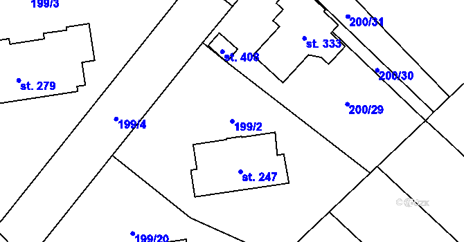 Parcela st. 199/2 v KÚ Vinary u Přerova, Katastrální mapa