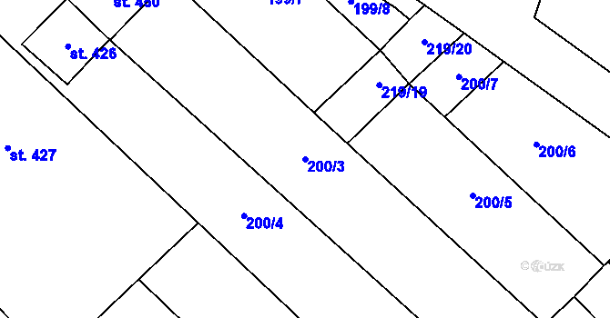 Parcela st. 200/3 v KÚ Vinary u Přerova, Katastrální mapa