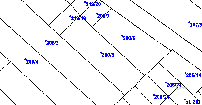 Parcela st. 200/5 v KÚ Vinary u Přerova, Katastrální mapa