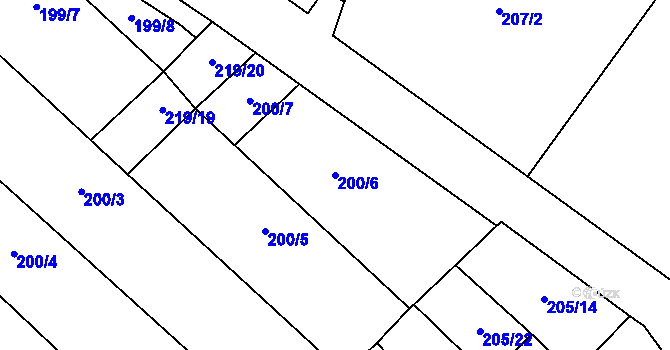 Parcela st. 200/6 v KÚ Vinary u Přerova, Katastrální mapa