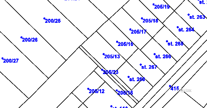 Parcela st. 205/13 v KÚ Vinary u Přerova, Katastrální mapa