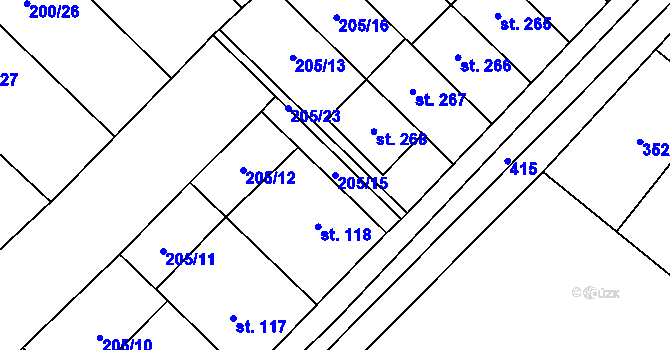 Parcela st. 205/15 v KÚ Vinary u Přerova, Katastrální mapa