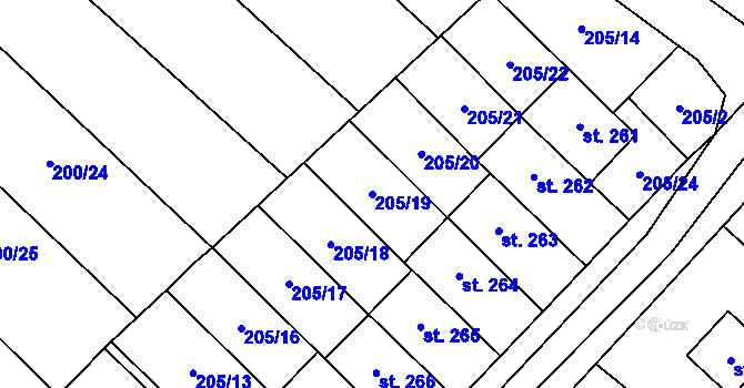 Parcela st. 205/19 v KÚ Vinary u Přerova, Katastrální mapa
