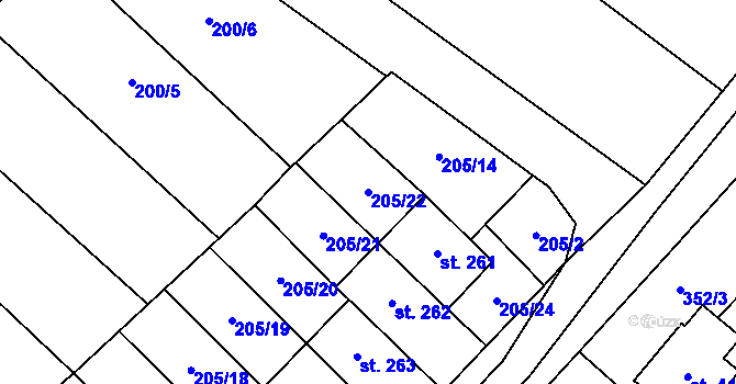 Parcela st. 205/22 v KÚ Vinary u Přerova, Katastrální mapa