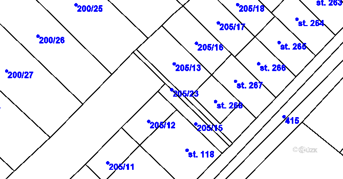 Parcela st. 205/23 v KÚ Vinary u Přerova, Katastrální mapa