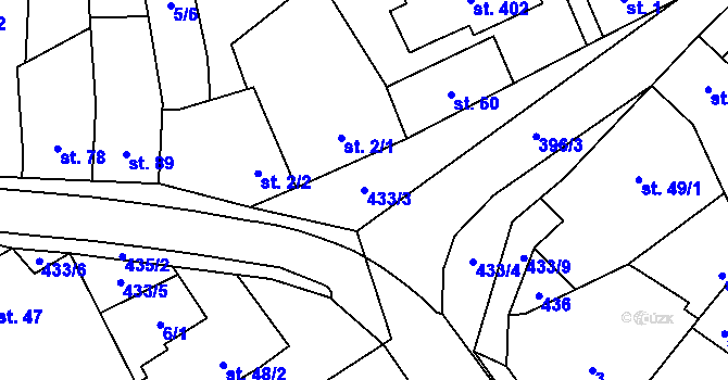 Parcela st. 433/3 v KÚ Vinary u Přerova, Katastrální mapa