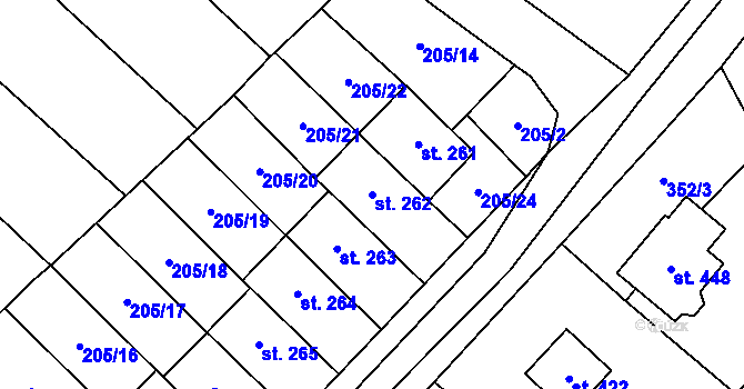 Parcela st. 262 v KÚ Vinary u Přerova, Katastrální mapa