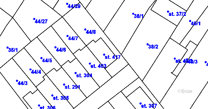 Parcela st. 417 v KÚ Vinary u Přerova, Katastrální mapa