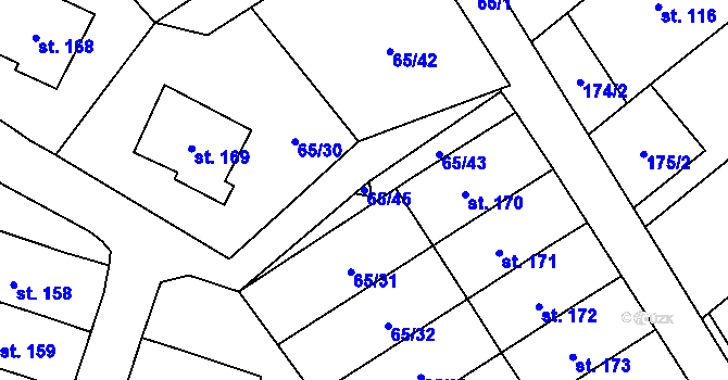 Parcela st. 65/45 v KÚ Vinary u Přerova, Katastrální mapa