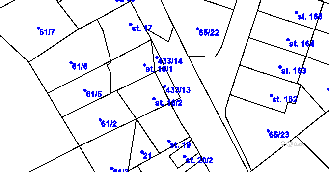 Parcela st. 433/13 v KÚ Vinary u Přerova, Katastrální mapa