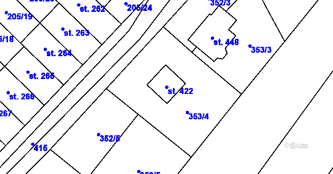 Parcela st. 422 v KÚ Vinary u Přerova, Katastrální mapa
