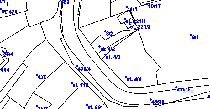 Parcela st. 4/3 v KÚ Vinary u Přerova, Katastrální mapa