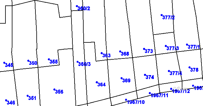 Parcela st. 363 v KÚ Viničné Šumice, Katastrální mapa