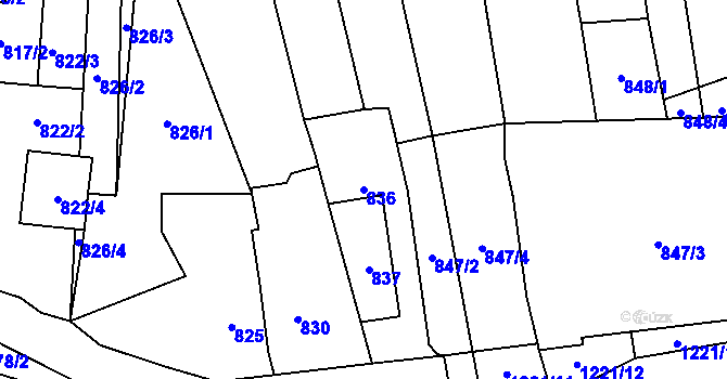 Parcela st. 836 v KÚ Viničné Šumice, Katastrální mapa