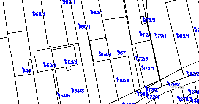 Parcela st. 964/3 v KÚ Viničné Šumice, Katastrální mapa