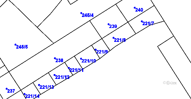 Parcela st. 221/9 v KÚ Vinoř, Katastrální mapa