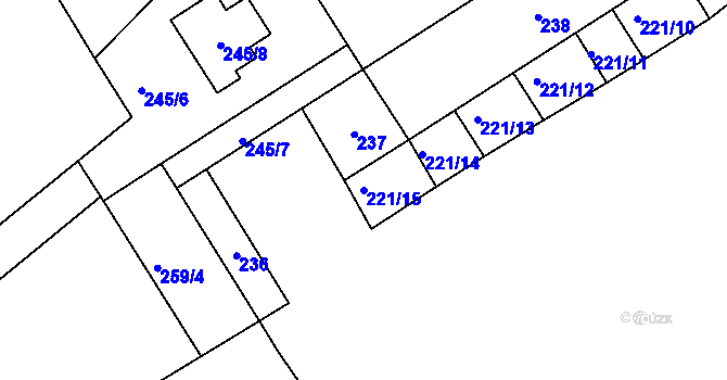 Parcela st. 221/15 v KÚ Vinoř, Katastrální mapa