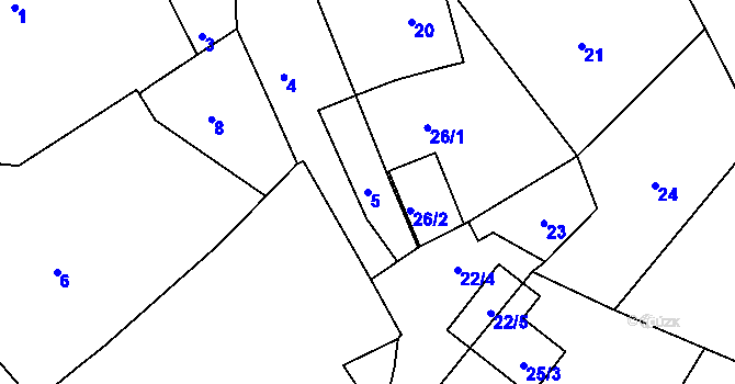 Parcela st. 5 v KÚ Vinoř, Katastrální mapa