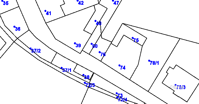 Parcela st. 76 v KÚ Vinoř, Katastrální mapa