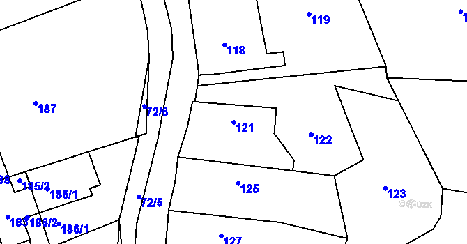 Parcela st. 121 v KÚ Vinoř, Katastrální mapa