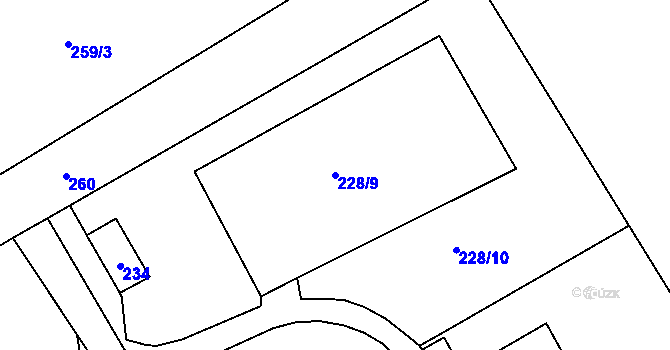 Parcela st. 228/9 v KÚ Vinoř, Katastrální mapa