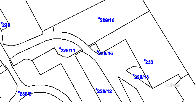 Parcela st. 228/16 v KÚ Vinoř, Katastrální mapa
