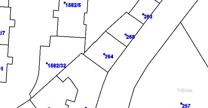 Parcela st. 264 v KÚ Vinoř, Katastrální mapa