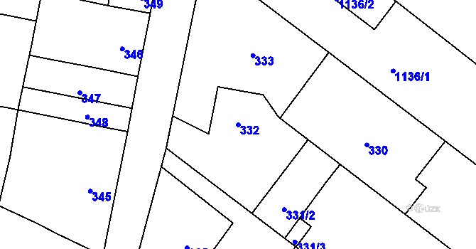 Parcela st. 332 v KÚ Vinoř, Katastrální mapa