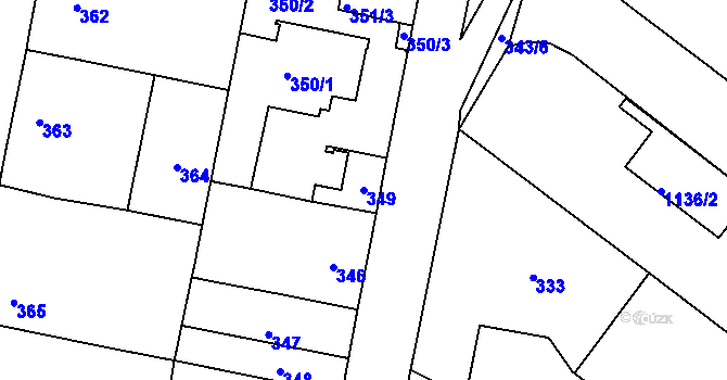Parcela st. 349 v KÚ Vinoř, Katastrální mapa