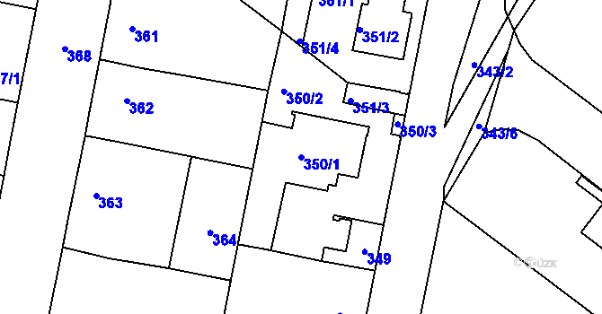 Parcela st. 350/1 v KÚ Vinoř, Katastrální mapa