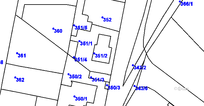 Parcela st. 351 v KÚ Vinoř, Katastrální mapa