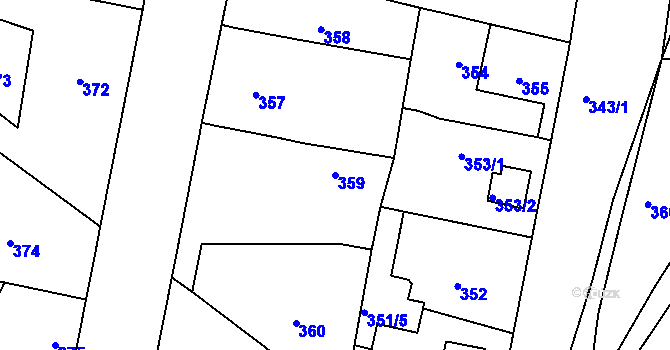 Parcela st. 359 v KÚ Vinoř, Katastrální mapa