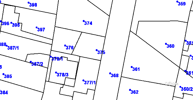 Parcela st. 375 v KÚ Vinoř, Katastrální mapa