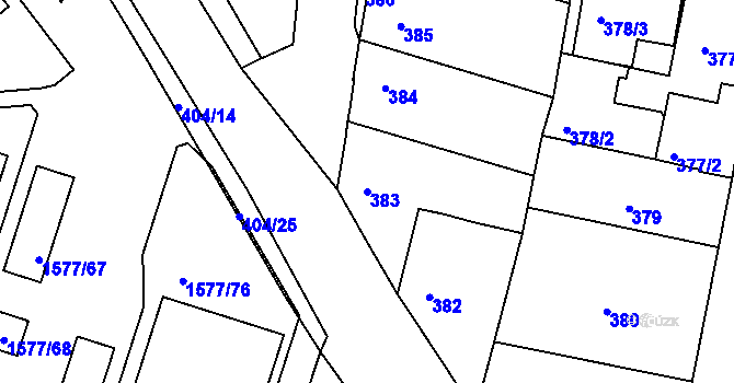 Parcela st. 383 v KÚ Vinoř, Katastrální mapa
