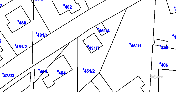 Parcela st. 451/3 v KÚ Vinoř, Katastrální mapa