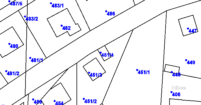 Parcela st. 451/4 v KÚ Vinoř, Katastrální mapa