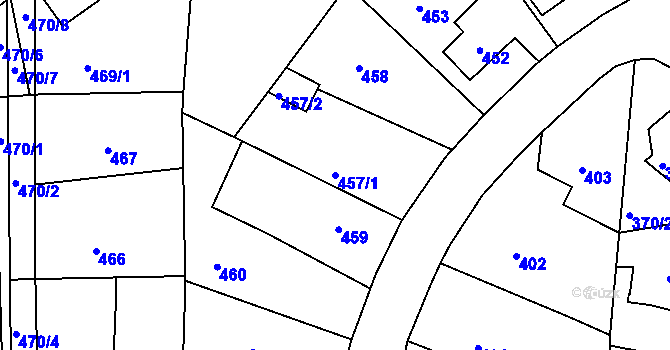 Parcela st. 457/1 v KÚ Vinoř, Katastrální mapa