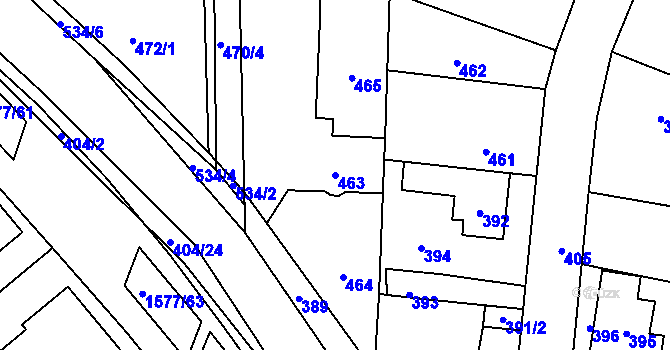 Parcela st. 463 v KÚ Vinoř, Katastrální mapa