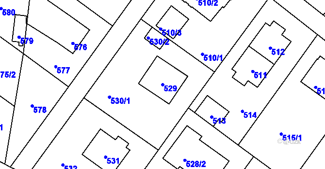 Parcela st. 529 v KÚ Vinoř, Katastrální mapa