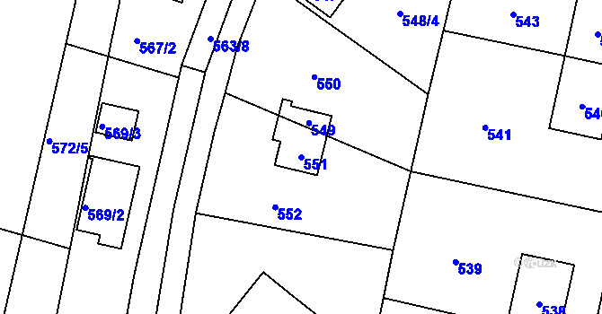 Parcela st. 551 v KÚ Vinoř, Katastrální mapa