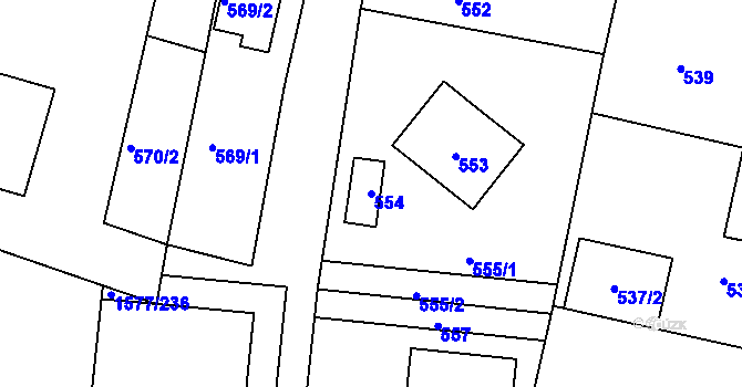 Parcela st. 554 v KÚ Vinoř, Katastrální mapa